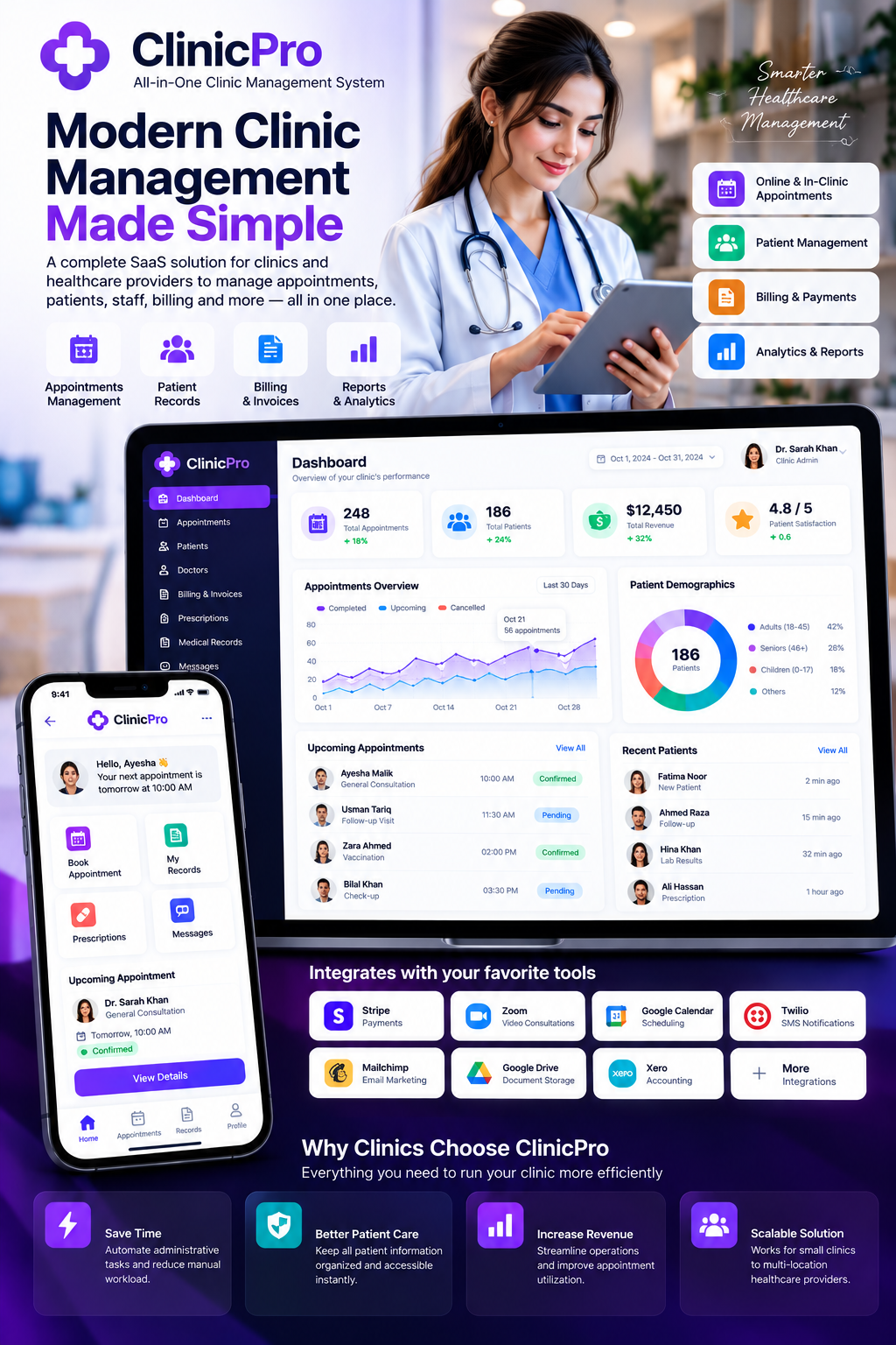 ClinicPro — All-in-One Clinic Management SaaS